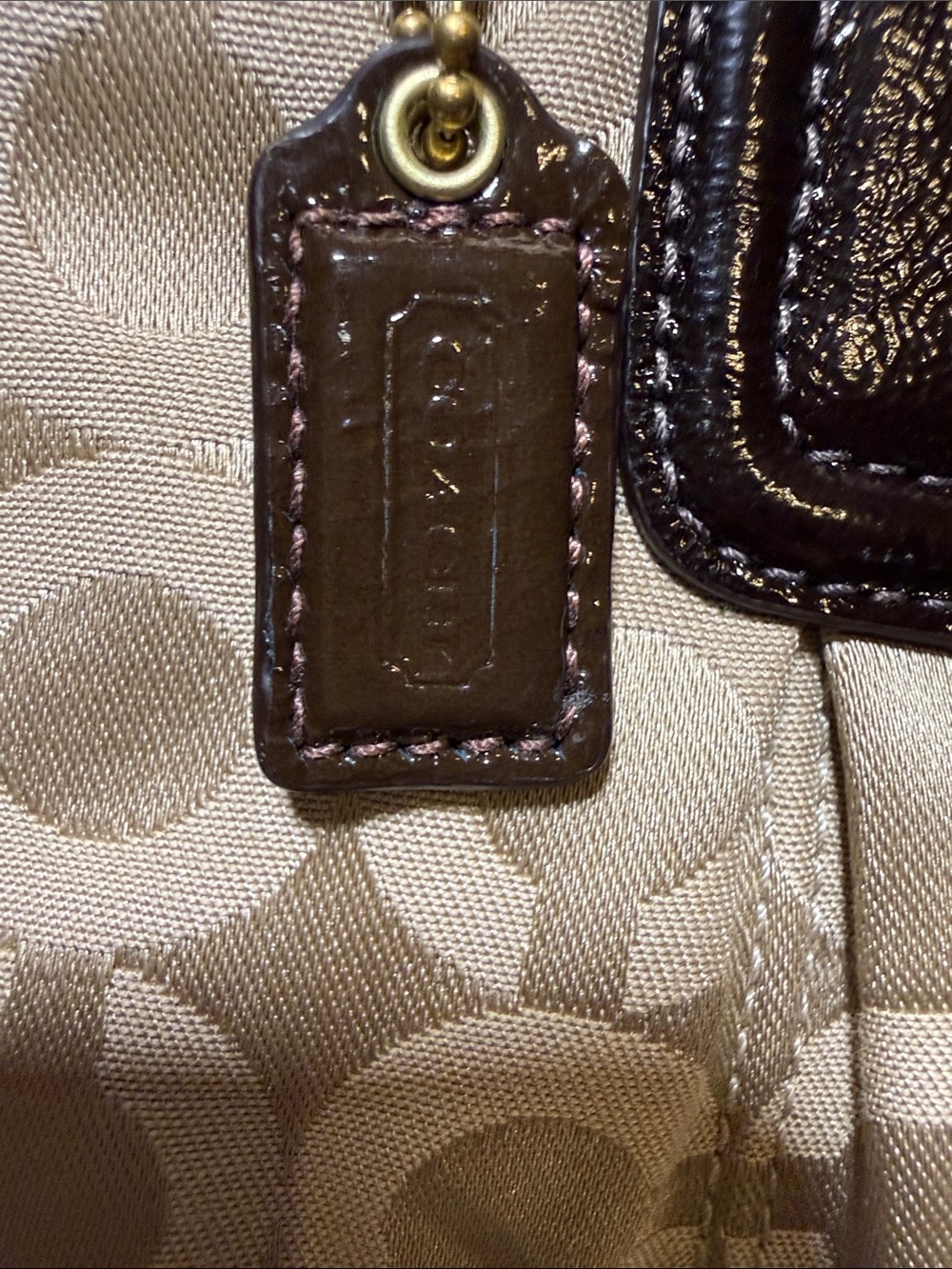 Coach Signature C Logo Wristlet with Brown Leather Trim and Gold Hardware - Picture 7 of 9